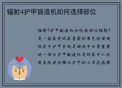 辐射4护甲锻造机如何选择部位